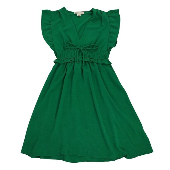 Monteau Los Angeles Women's Green Puff Sleeve Ruffle Waist Bow Midi Dress, (M) - Picture 1 of 6